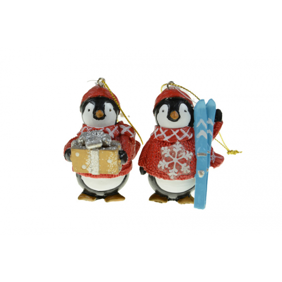 Figura pingvin poly 4,5*4,5*8cm akasztós piros