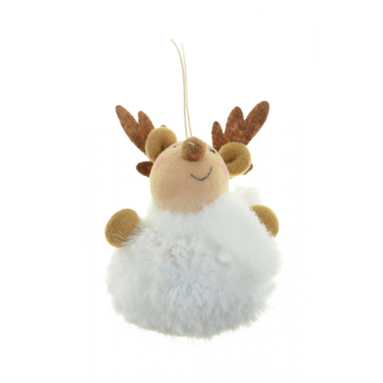 Figura rénszarvas textil plüss ruhában 10cm akasztós fehér