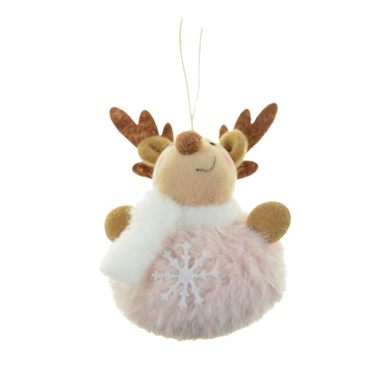 Figura rénszarvas textil plüss ruhában 10cm akasztós rózsaszín