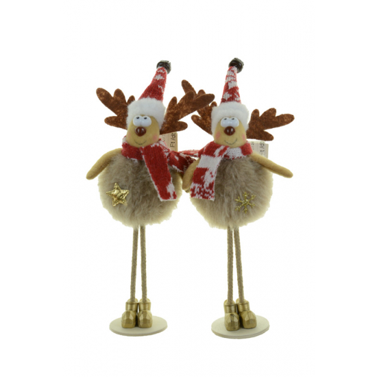 Figura rénszarvas textil 18cm plüss ruhás álló 2féle barna/piros