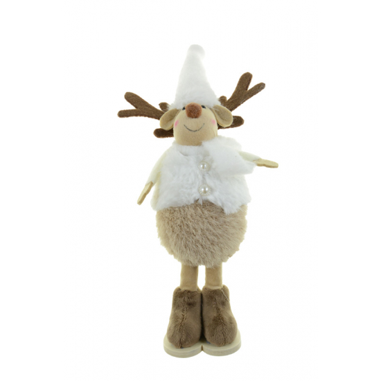 Figura rénszarvas textil manó sapkában 32cm álló fehér