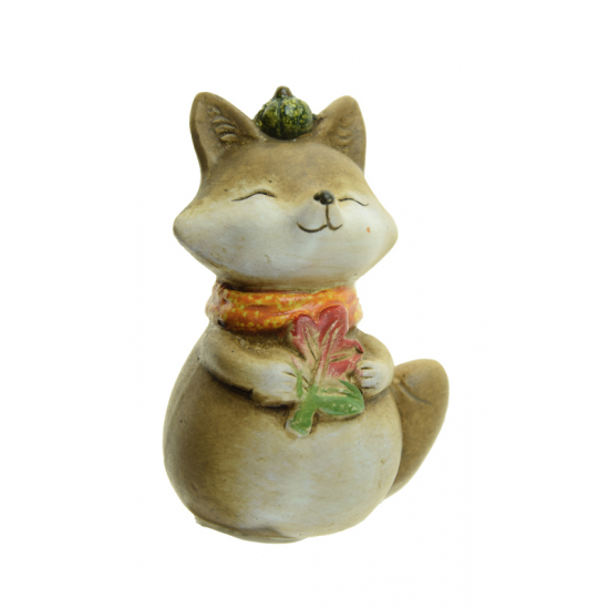 Figura róka terrakotta virággal 9cm barna