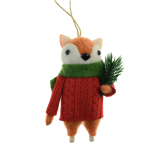 Figura róka textil 16cm barna/piros