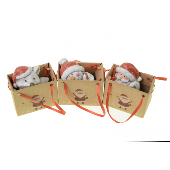 Figura róka/hóember/télapó terrakotta 5.3*3.3*6.8cm tasakban fehér