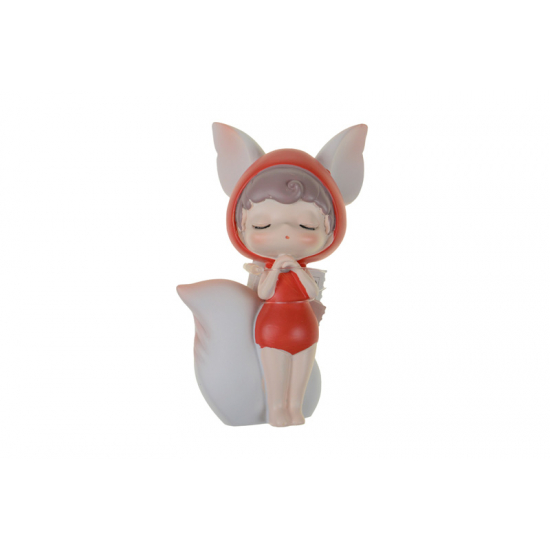 Figura rókajelmezes kislány poly 5*4,5*10cm piros