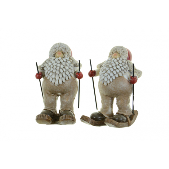 Figura mikulás poly síelő 5.5*7*10.5cm 2féle barna/piros