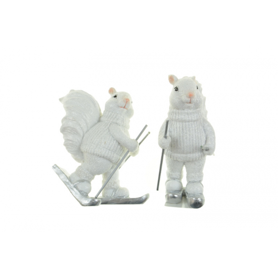Figura síelő mókus poly 8*3.5*10cm 2féle fehér