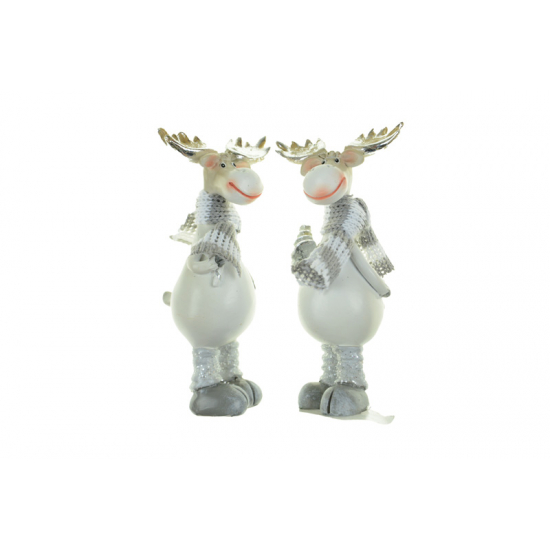Figura szarvas poly 5*4*10.5cm 2féle fehér/ezüst
