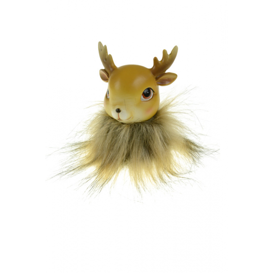 Figura szarvas poly szőrme ruhában 8.5*8*10.5cm barna