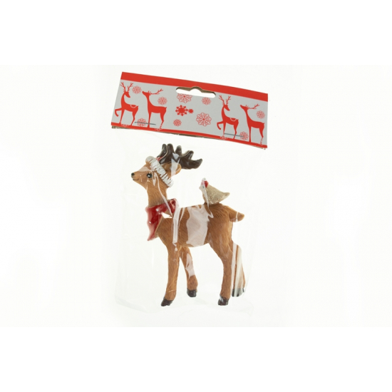 Figura szarvas poly 9,5cm madárral barna