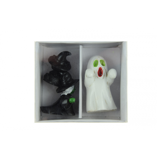 Figura szellem+boszorkány+macska poly 6,4cm s/3 fekete/fehér