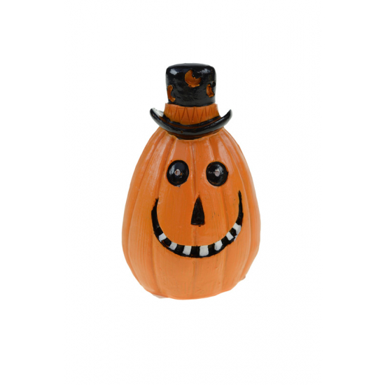 Figura tök poly 5,3*5,3*8,4 cm halloween kalapos narancs