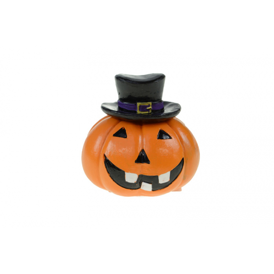 Figura tök poly 8,3*7,8*8 cm halloween kalapos narancs
