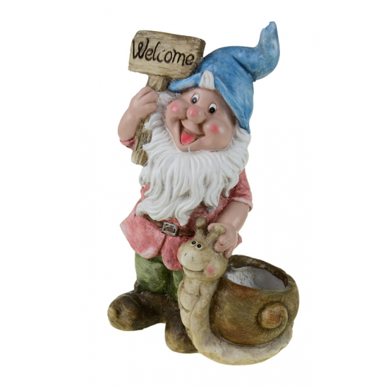 Figura törpe csigával kerámia 26*18*43cm Welcome barna