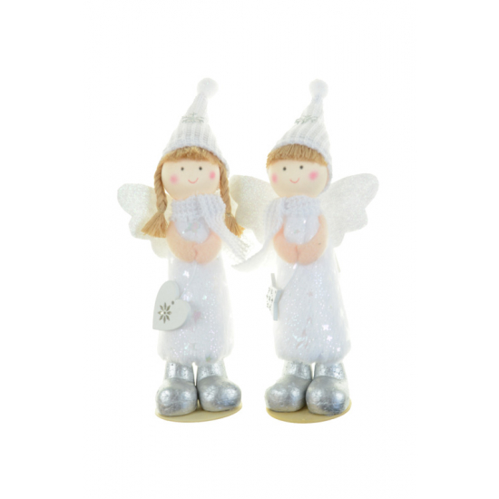 Figura tündér fiú/lány textil 18cm álló fehér