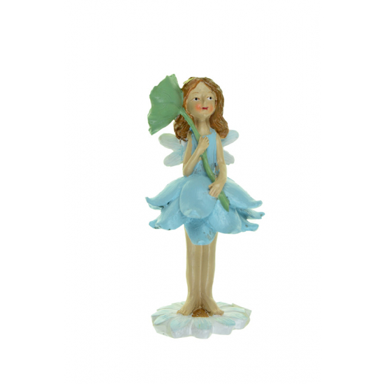 Figura tündér poly virágon 11cm kék