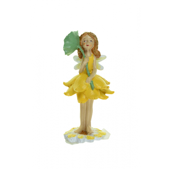 Figura tündér poly virágon 11cm sárga