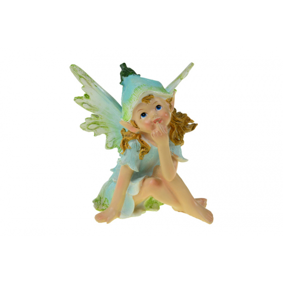 Figura tündér poly 12.4*10.3*14.2cm sziromruhában kék