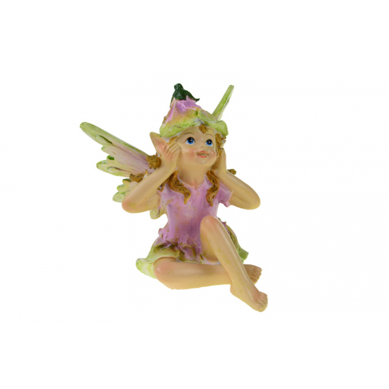 Figura tündér poly 12.4*12.4*14cm sziromruhában rózsaszín
