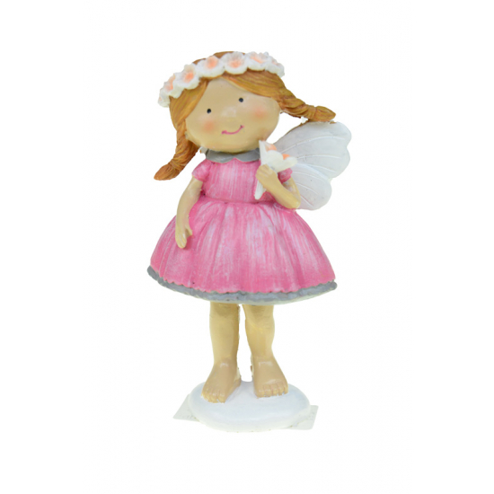Figura tündér poly 13,4cm virágszállal rózsaszín