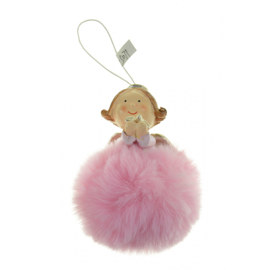 Figura tündér poly 7,5*7,5*10,7cm gömb akasztós rózsaszín