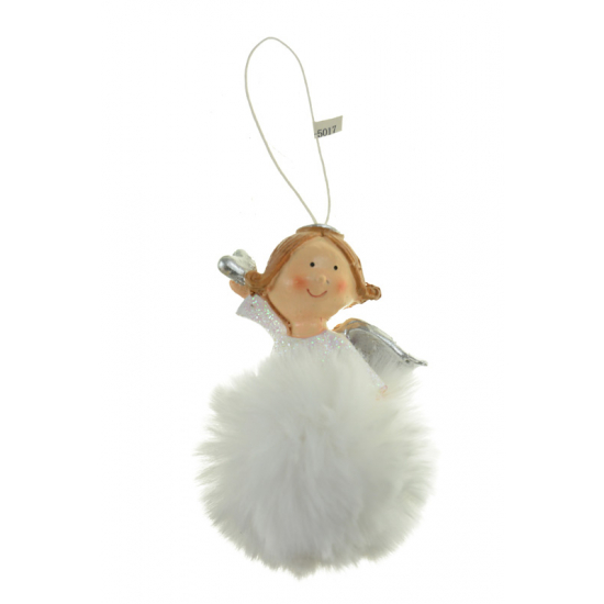 Figura tündér poly 7,5*7,5*11cm gömb akasztós fehér