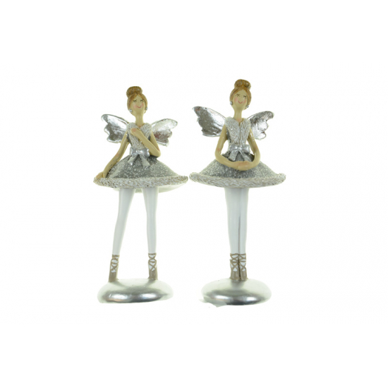 Figura tündérbalerina poly 6*5*14cm 2féle fehér/ezüst