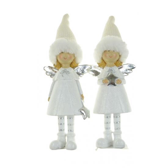 Figura tündérkislány poly 7.5*4*21cm manó sapkában 2féle fehér ezüst