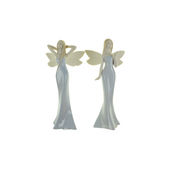 Figura tündérlány kerámia puszi/pózolós 9.5*6*18cm 2féle szürke