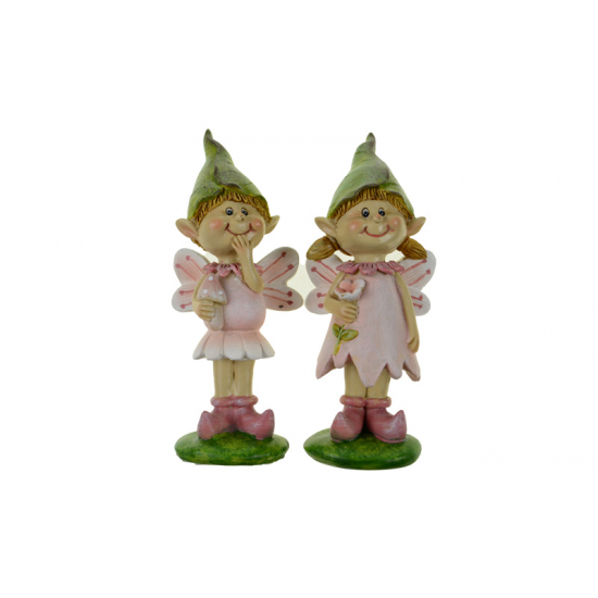 Figura tündérmanó fiú/lány 4.5*3.6*11cm sapkás zöld/rózsaszín
