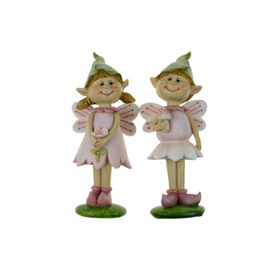 Figura tündérmanó fiú/lány 6.8*4.8*16cm sapkás zöld/rózsaszín