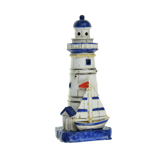 Figura világítótorony poly 6,5*6*15cm kék/fehér