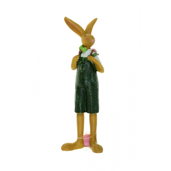 Figura nyúl poly kertésznadrágban 17,4cm zöld