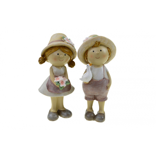 Figura fiú/lány poly kalapos 6.5*5*15.5cm virággal barna