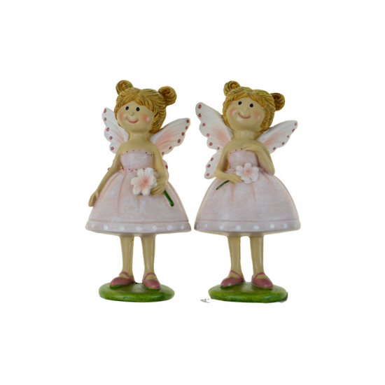Figura tündérlány poly virággal 6*5*12cm sárga
