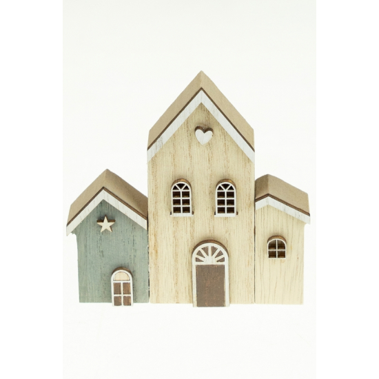 Ház fa 3db-os 10x2x10cm natúr/szürke