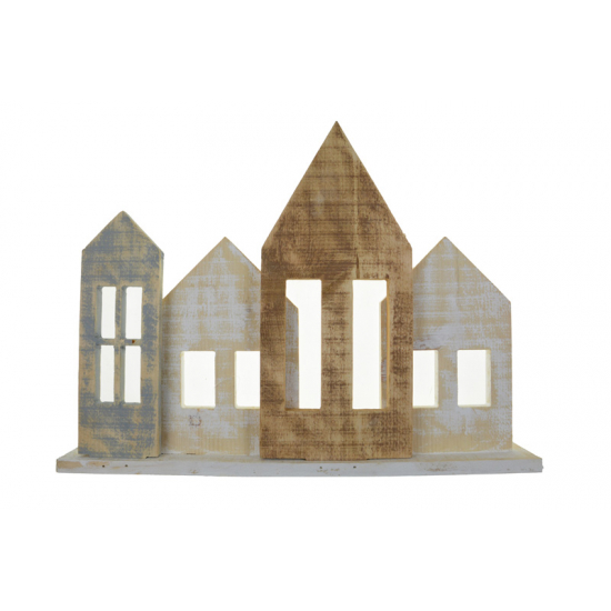 Figura házak fa talpas 45x6x33 barna/fehér