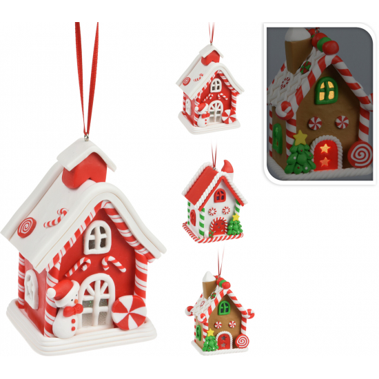 Figura házikó poly LEDes 10cm akasztós több szín