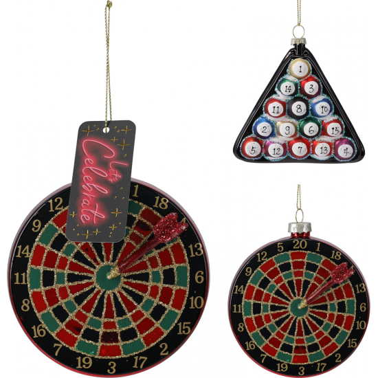 Karácsonyfa dísz darts/billiárd üveg 9cm 2féle