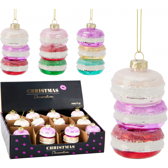Karácsonyfa dísz macaron üveg 5,5*10cm többféle