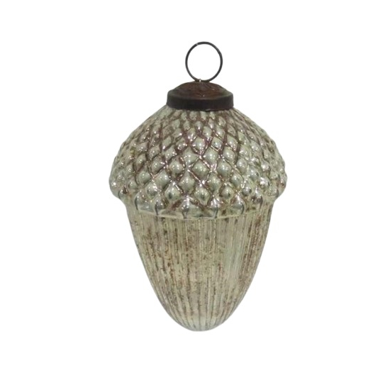 Karácsonyfa dísz makk üveg 9cm pearl