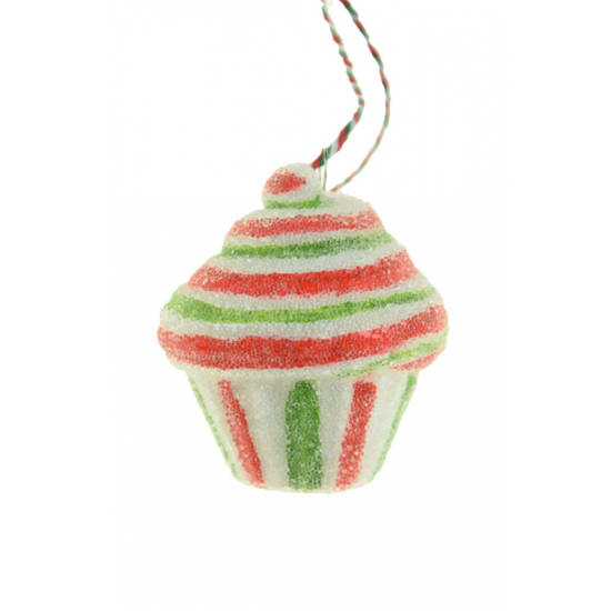 Karácsonyfa dísz muffin foam 5,2*6,3cm zöld/fehér/piros