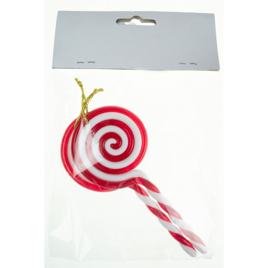Karácsonyfa dísz nyalóka 13cm s/2 piros