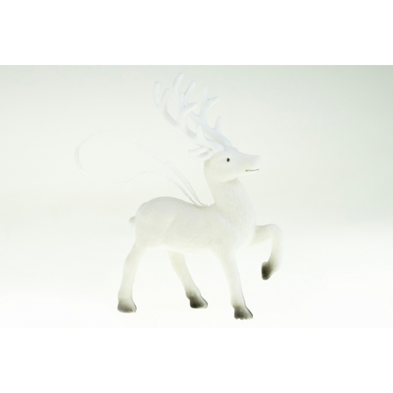 Karácsonyfa dísz szarvas flokkolt 6*12cm fehér