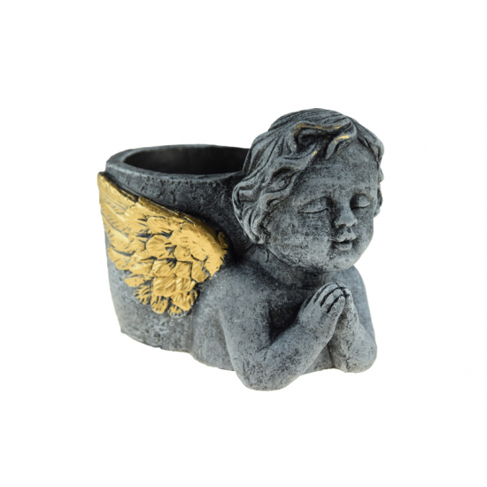 Kaspó cement angyalos 16x11.5x12cm sötét szürke/arany