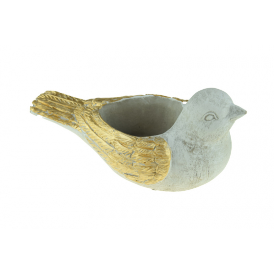 Kaspó cement madár 22x10.5x10.5cm szürke/arany