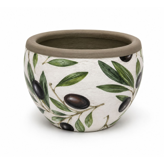 Kaspó cement olivabogyós 18.5*18.5*16cm fehér/zöld