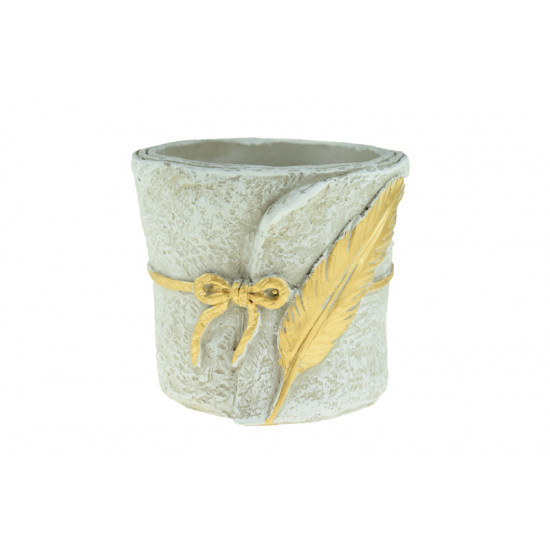 Kaspó cement tekercs 12x12x10.5cm szürke/arany