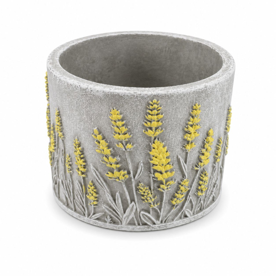 Kaspó cement virágos 12.5x12.5x10cm szürke/sárga