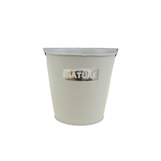 Kaspó fém 11.5/8.5*H9.5cm nature felirattal szürke